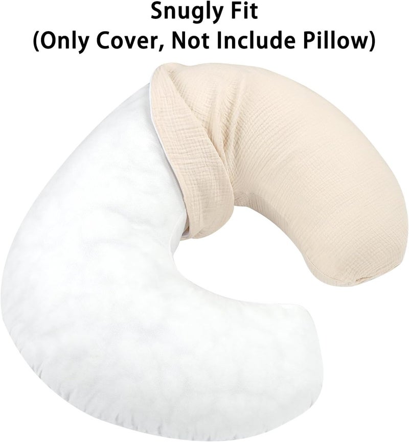 DILIMI Muslin Nursing Pillow Cover 2 Pack, Removable Nursing Cover for Breastfeeding Pillows, Ultra Soft Comfortable Slipcover for Baby Girl and Boy, Beige and Brown Checkered - Image 4